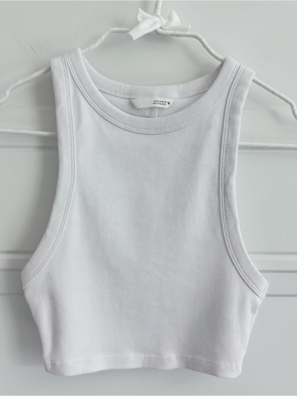 ZARA White Ribbed Crop Tank Top, S